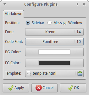 The Markdown plugin's preferences GUI